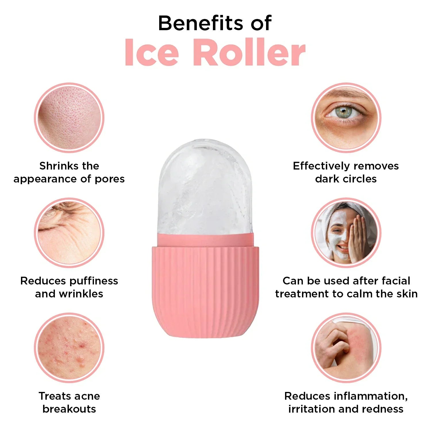 Ice Roller for Face — Pink, 4.5inch Silicone Reusable Ice Cube Roller