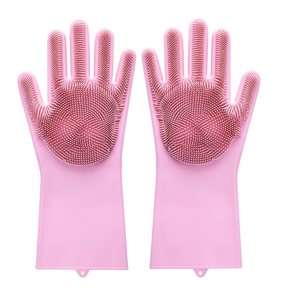 Dishwashing Gloves with Scrubber – Reusable Silicone Cleaning Gloves