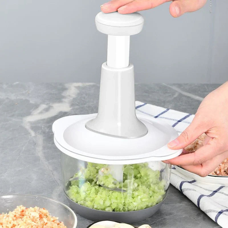 Hand Press Food Chopper – Manual Vegetable & Fruit Cutter