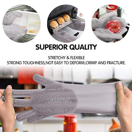 Dishwashing Gloves with Scrubber – Reusable Silicone Cleaning Gloves
