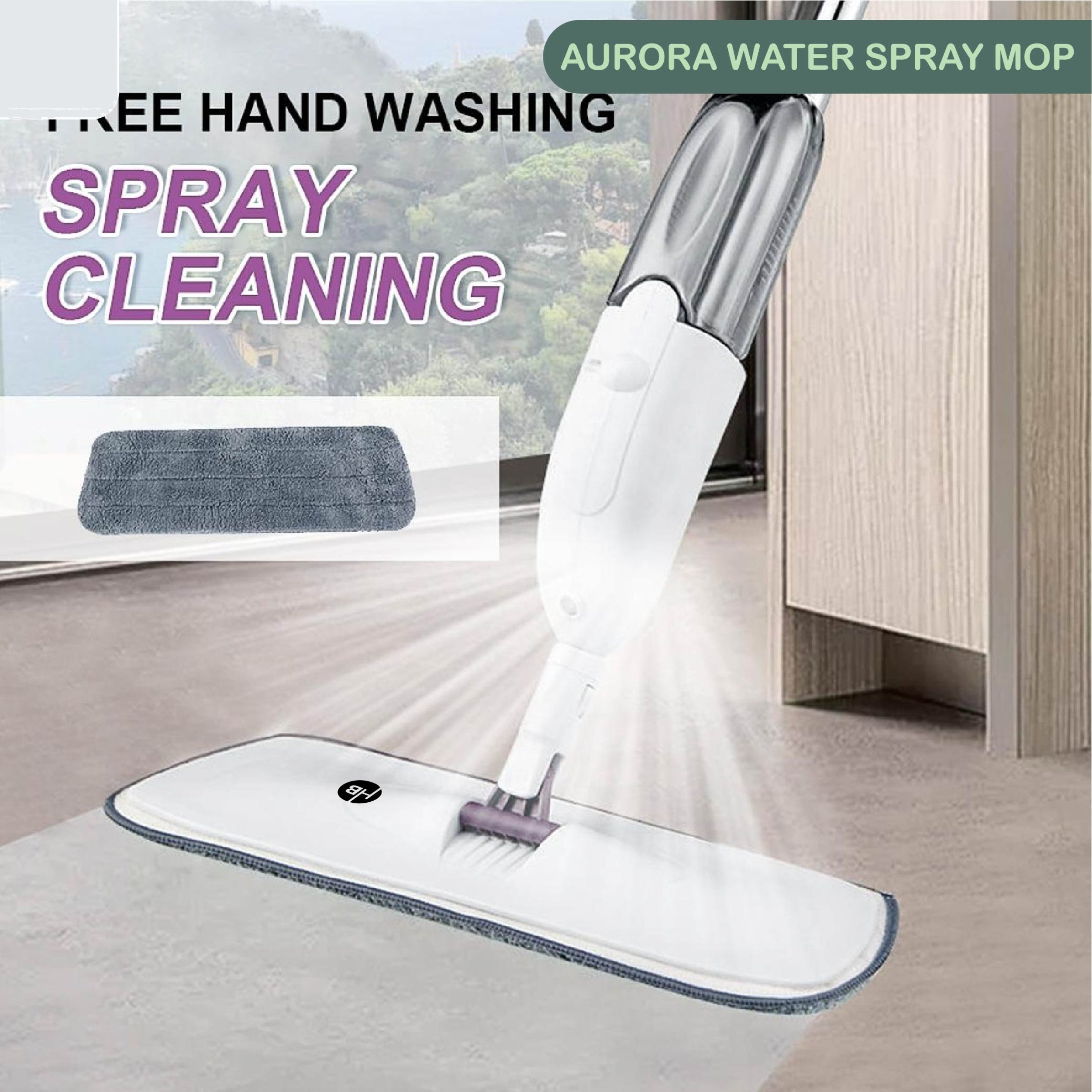 Water Spray Mop – 360° Rotating Microfiber Floor Cleaning Mop with Refillable 360ml Bottle & Washable Pads