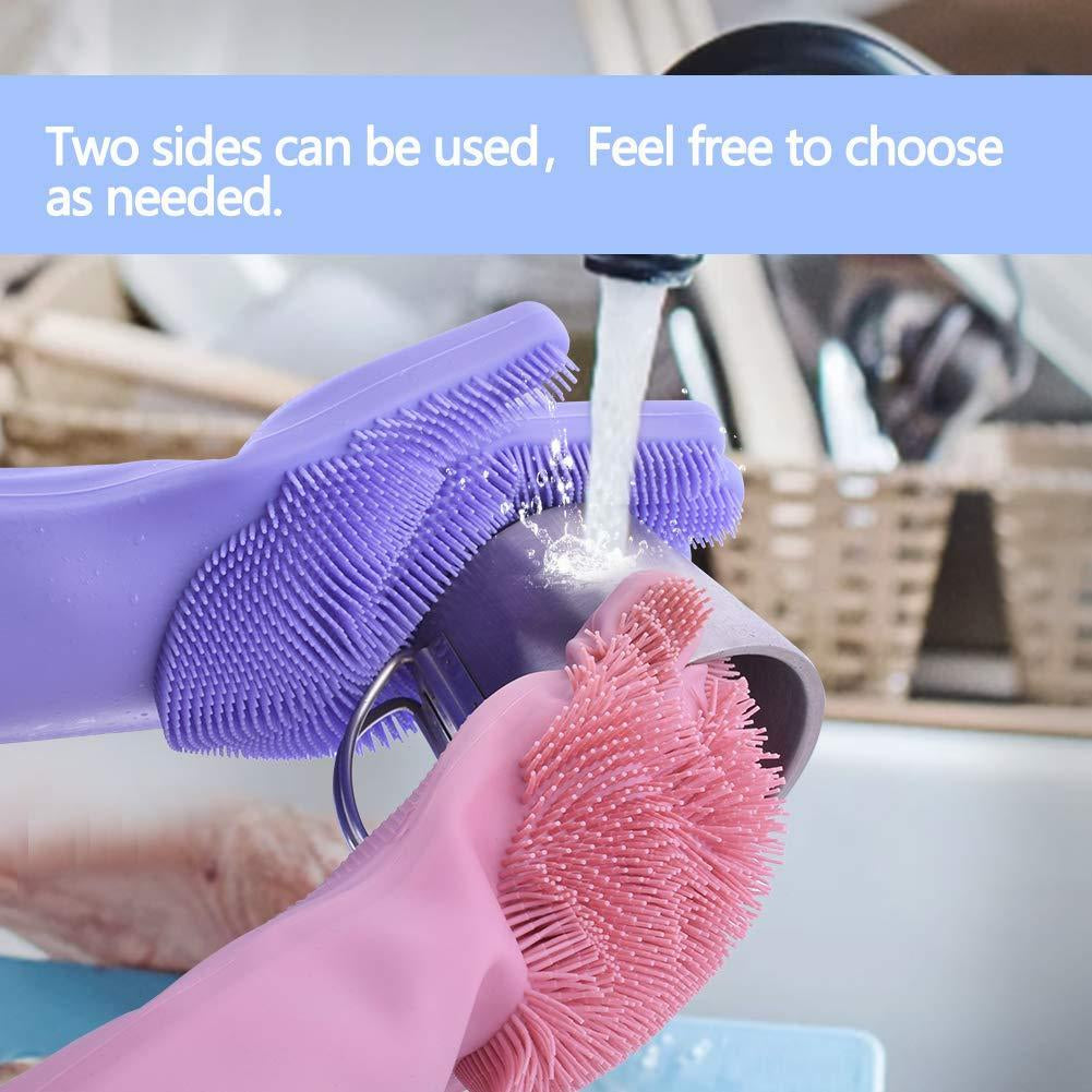 Dishwashing Gloves with Scrubber – Reusable Silicone Cleaning Gloves