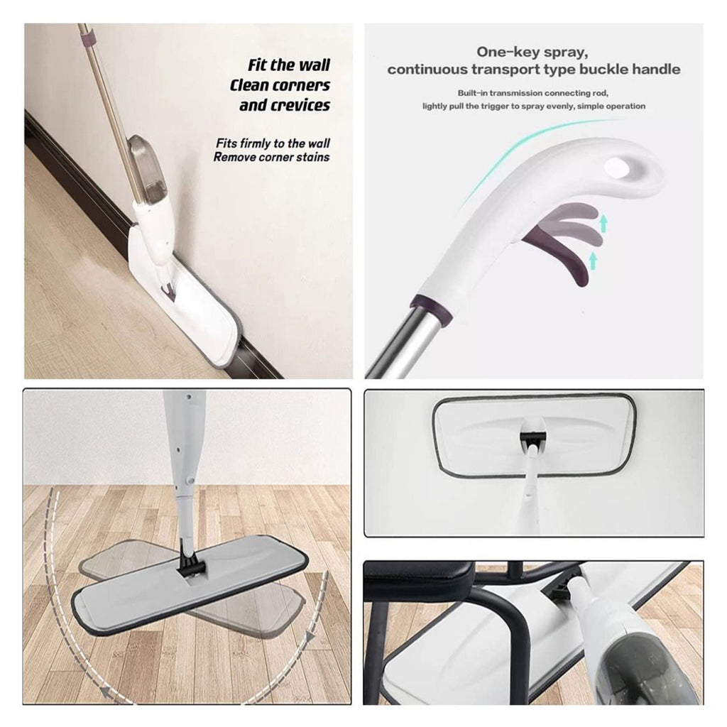 Water Spray Mop – 360° Rotating Microfiber Floor Cleaning Mop with Refillable 360ml Bottle & Washable Pads
