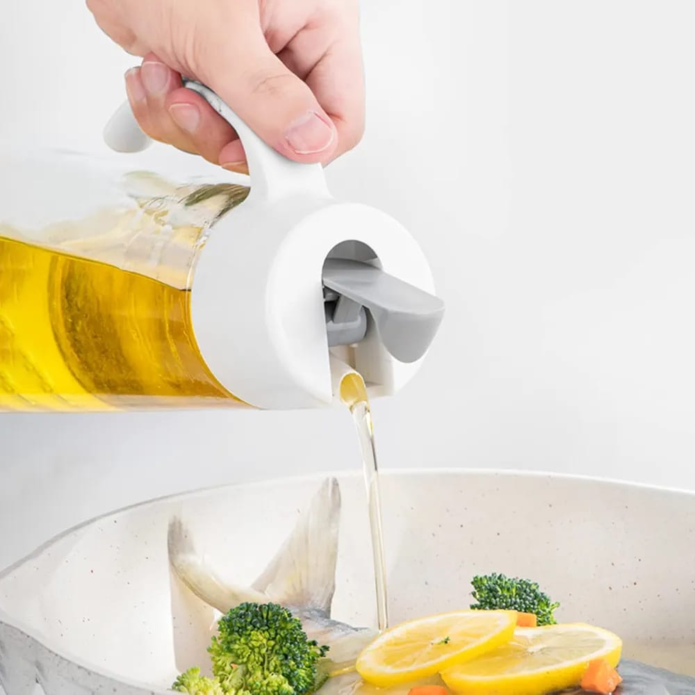 Automatic Flip-Cap Oil Dispenser – Glass Oil, Vinegar & Seasoning Dispenser