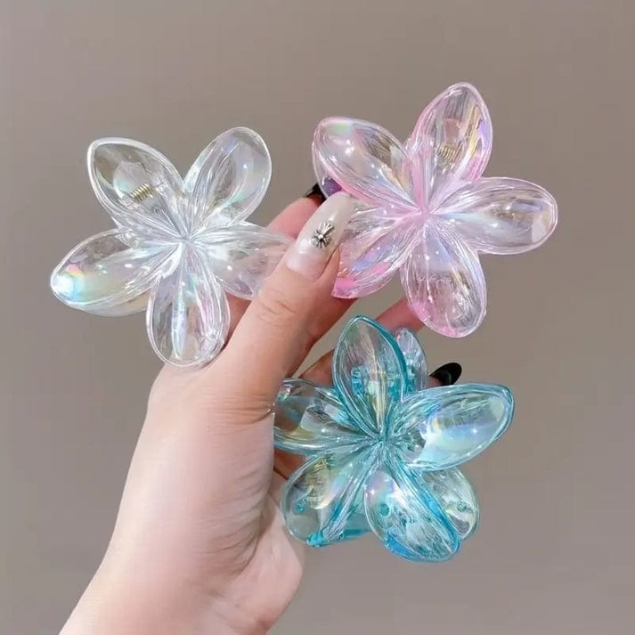 Transparent Flower Claw Clips – Pack of 2 (Random Colours)