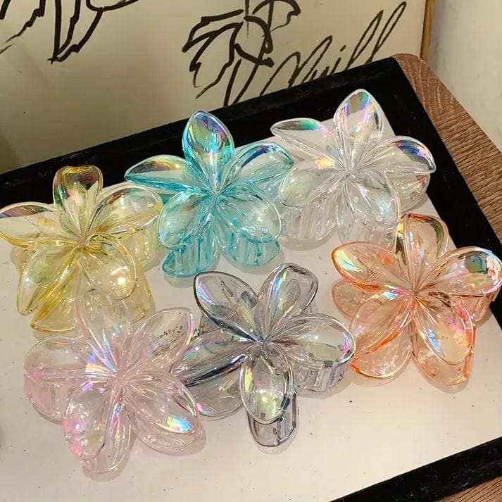 Transparent Flower Claw Clips – Pack of 2 (Random Colours)