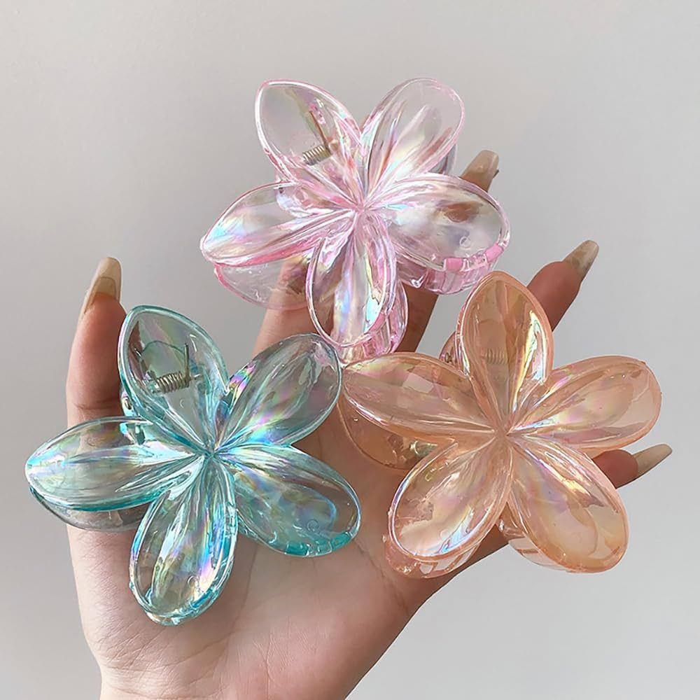 Transparent Flower Claw Clips – Pack of 2 (Random Colours)