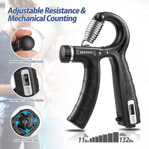 Adjustable Hand Gripper – Grip Strength Trainer with/without Counter for Fingers, Wrist & Forearm Exercise