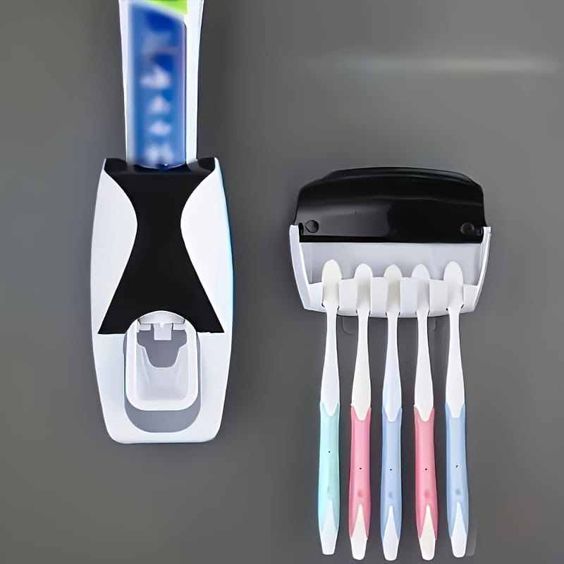 Wall-Mounted Toothbrush & Toothpaste Holder Set – Automatic Dispenser, Dustproof & No Power Needed
