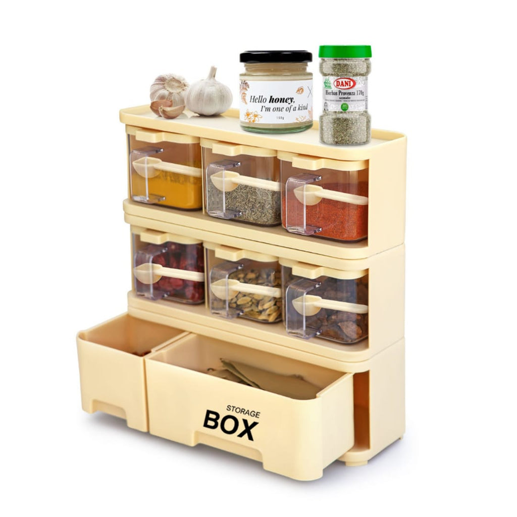 Spices Storage Box – Multi-Compartment Seasoning Organizer with Lids & Spoons for Kitchen