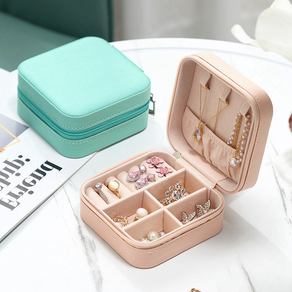 Leather Jewellery Organizer Box – Small Zipper Case for Earrings,